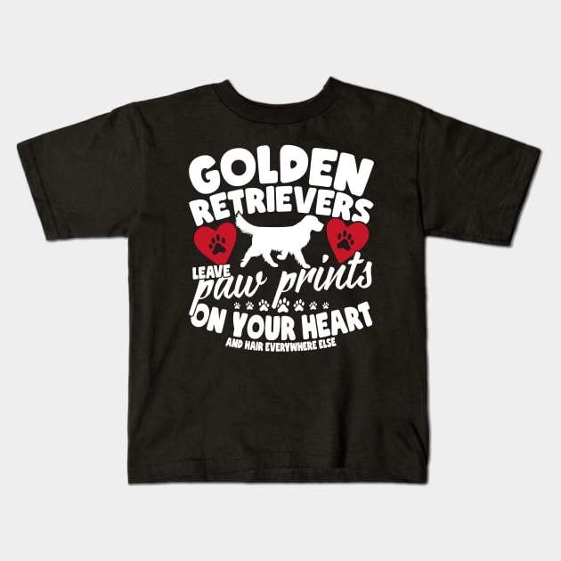 Golden Retrievers Leave Paw Prints On Your Heart Kids T-Shirt by eldridgejacqueline